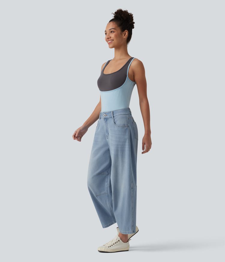 Halara Flex™ Low Rise Zipper Pockets Barrel Leg Casual Jeans