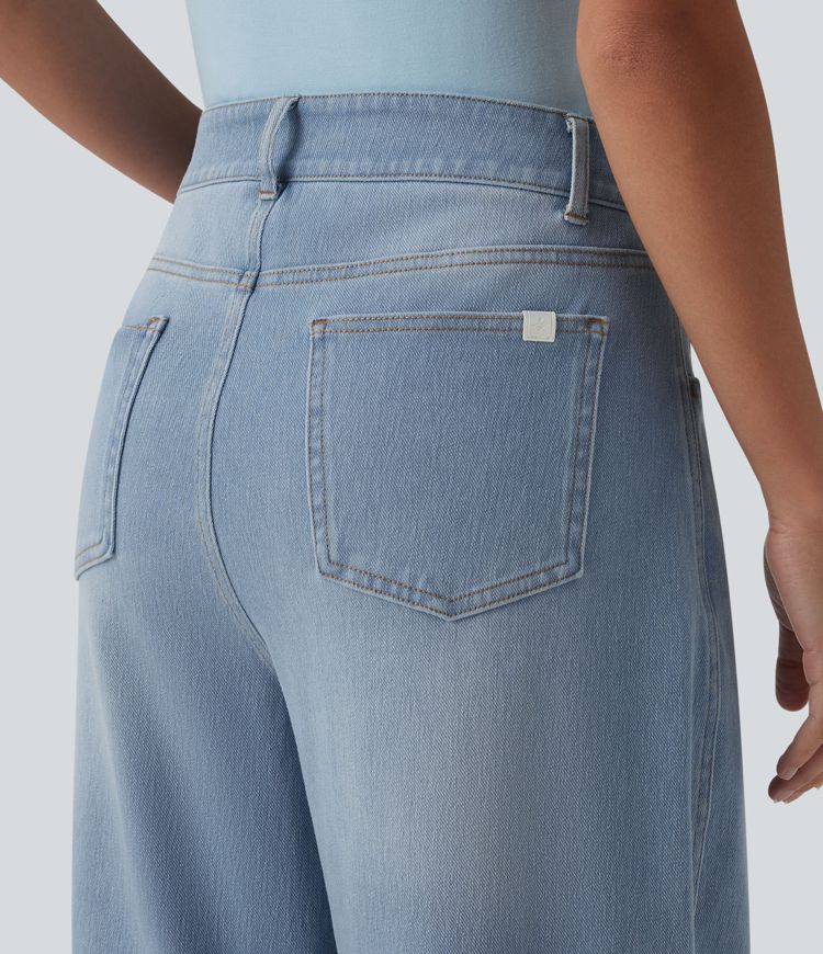 Halara Flex™ Low Rise Zipper Pockets Barrel Leg Casual Jeans