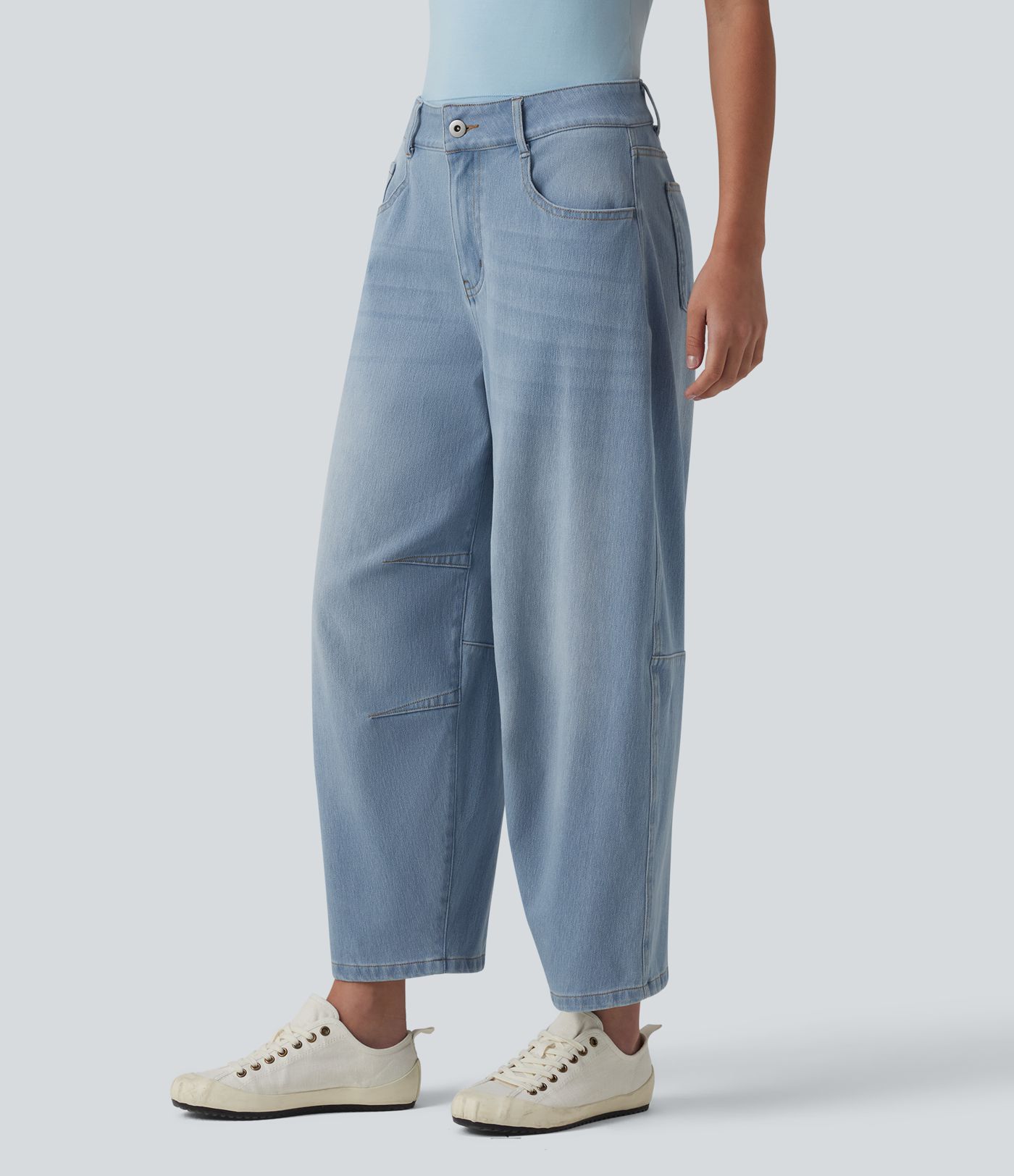 Halara Flex™ Low Rise Zipper Pockets Barrel Leg Casual Jeans