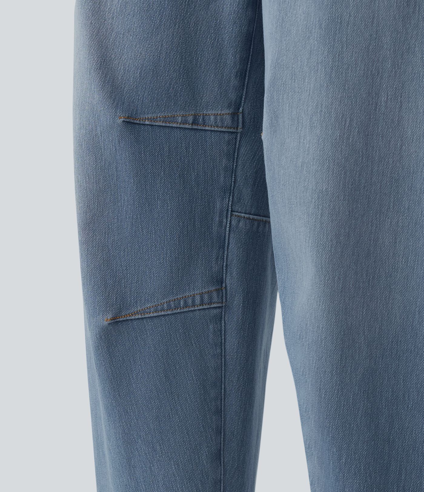 Jean barrel Halara Flex™ taille basse avec bouton, fermeture éclair, multiples poches et jambes amples en maille extensible