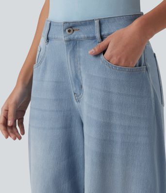 Halara Flex™ Low Rise Zipper Pockets Barrel Leg Casual Jeans