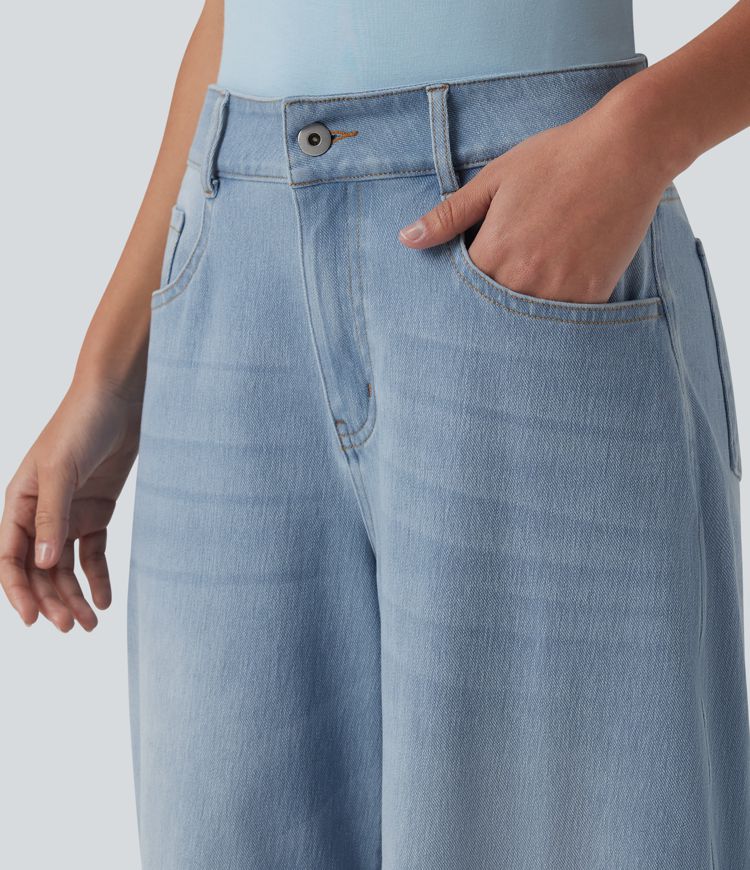 Halara Flex™ Low Rise Zipper Pockets Barrel Leg Casual Jeans