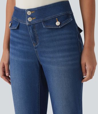 Halara Flex™ Low Rise Draped Lyocell Washed Casual Flare Jeans with Pockets