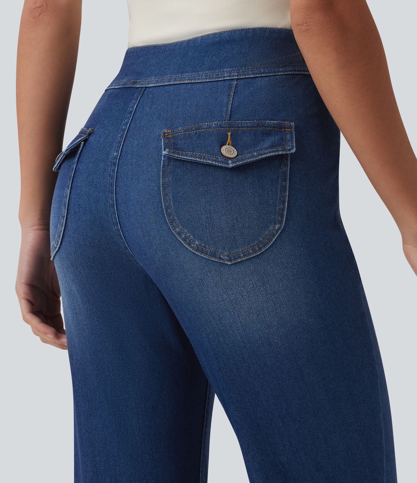 Halara Flex™ Low Rise Draped Lyocell Washed Casual Flare Jeans with Pockets