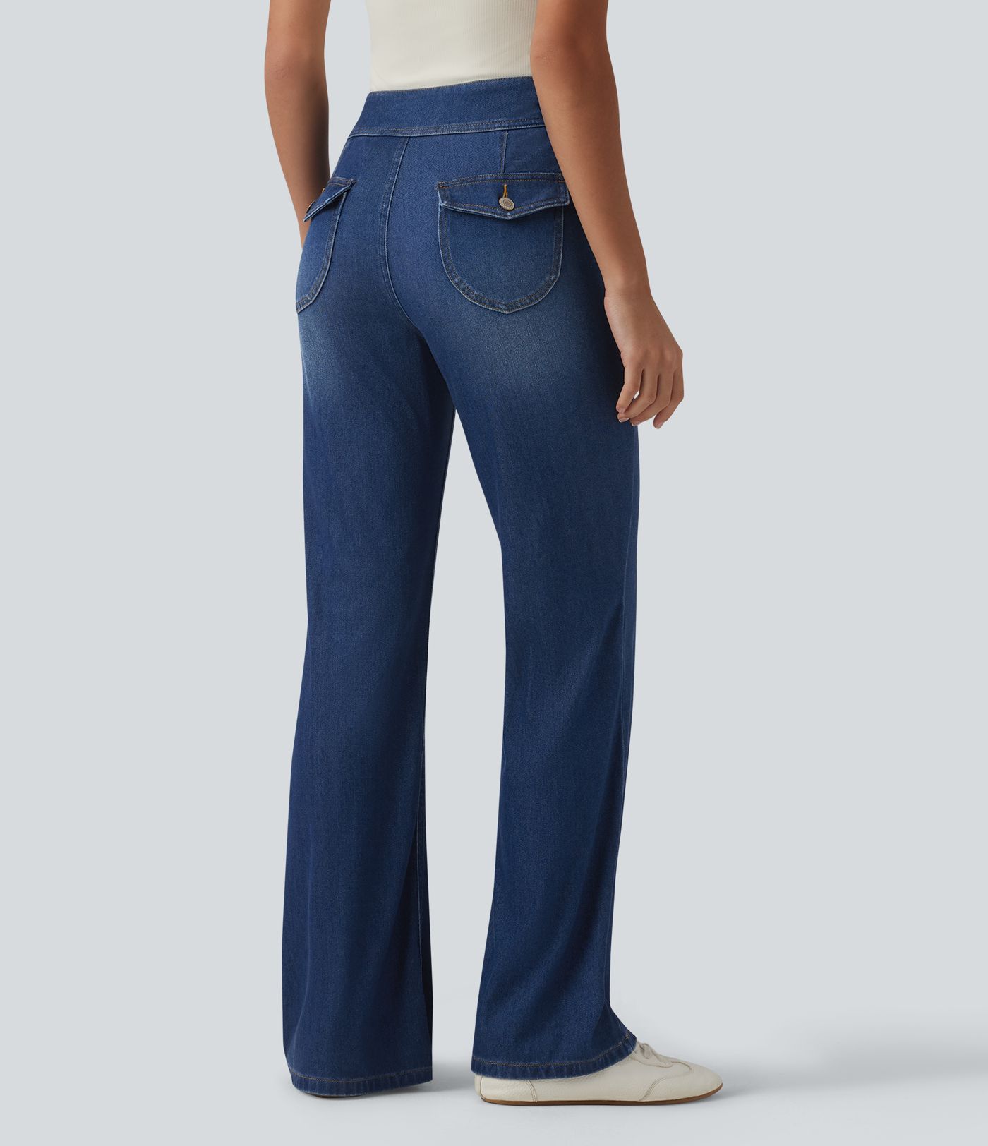 Halara Flex™ Low Rise Draped Lyocell Washed Casual Flare Jeans with Pockets