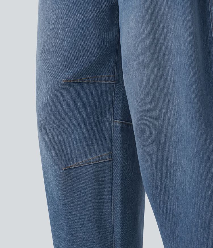 Jean barrel Halara Flex™ taille basse avec bouton, fermeture éclair, multiples poches et jambes amples en maille extensible