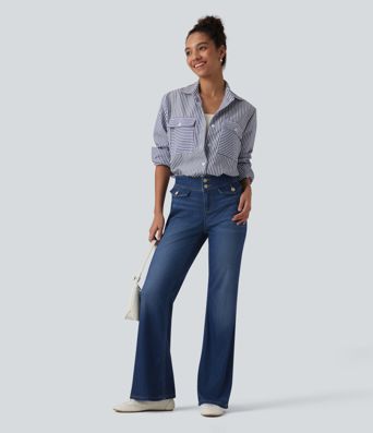 Halara Flex™ Low Rise Draped Lyocell Washed Casual Flare Jeans with Pockets
