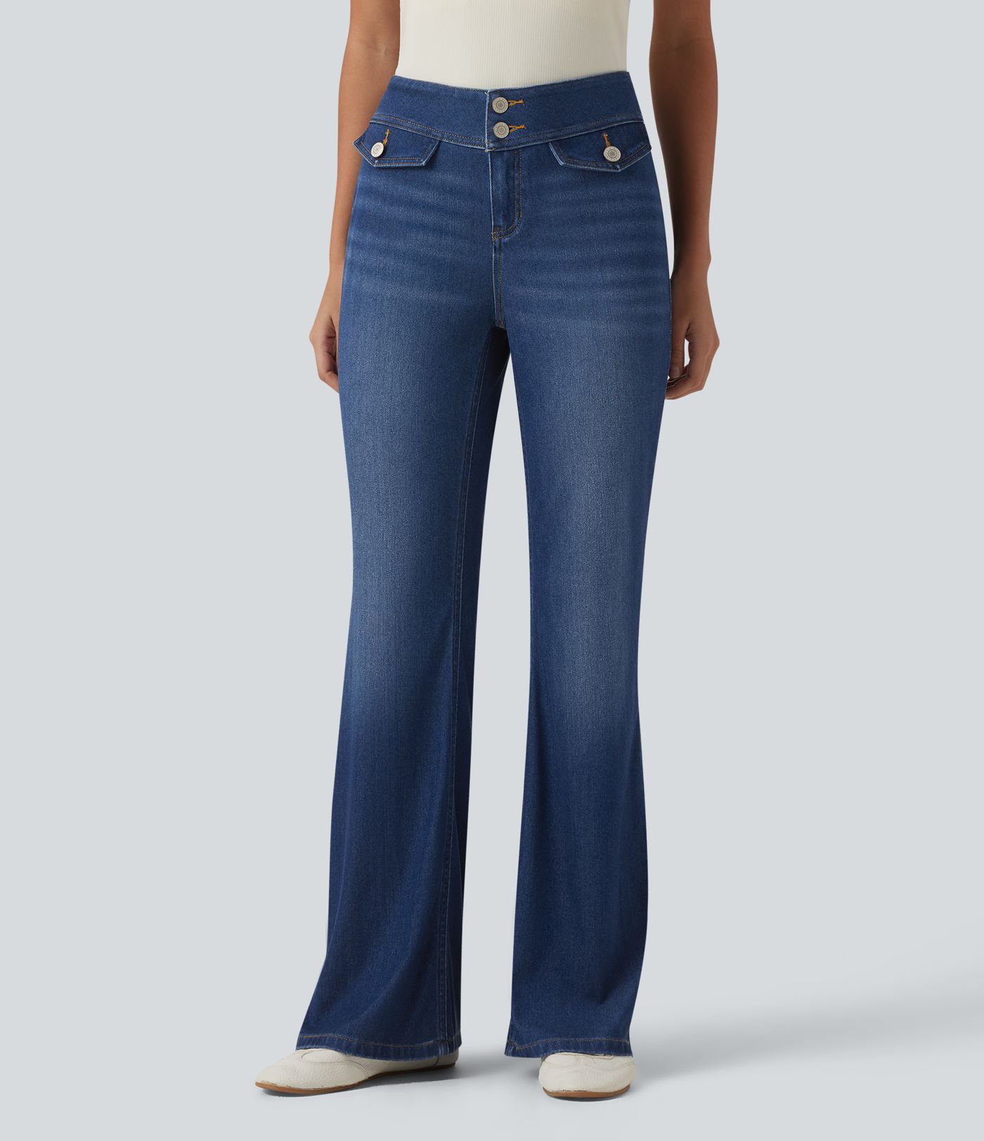Halara Flex™ Low Rise Draped Lyocell Washed Casual Flare Jeans with Pockets