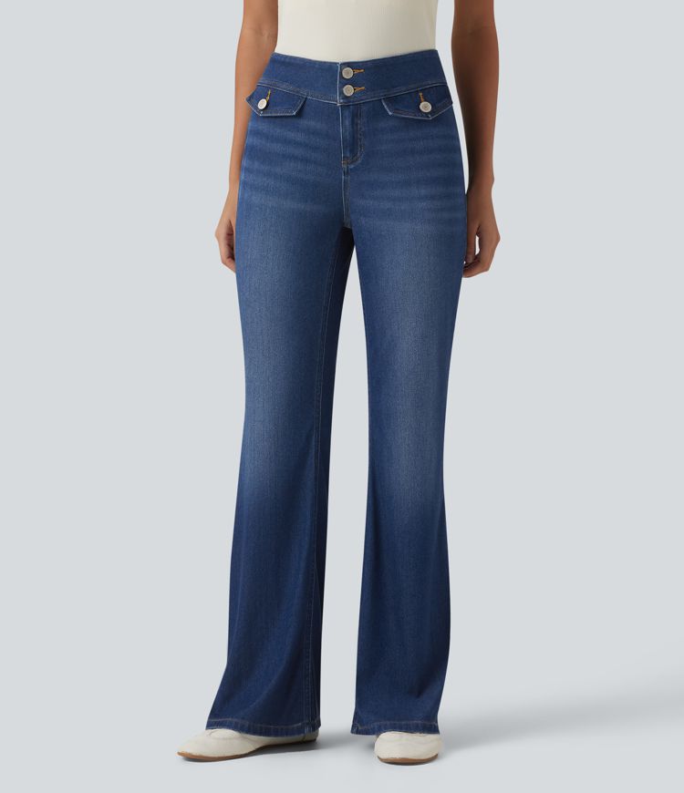 Halara Flex™ Low Rise Draped Lyocell Washed Casual Flare Jeans with Pockets