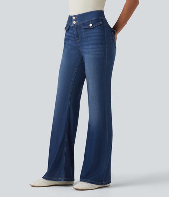 Halara Flex™ Low Rise Draped Lyocell Washed Casual Flare Jeans with Pockets