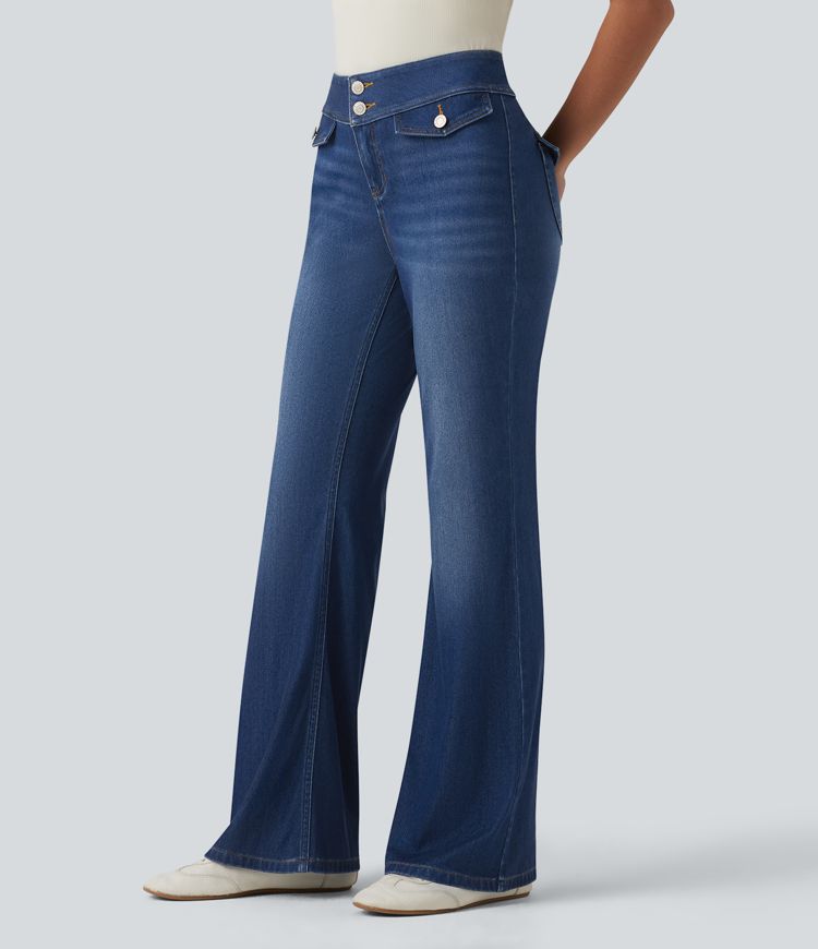 Halara Flex™ Low Rise Draped Lyocell Washed Casual Flare Jeans with Pockets
