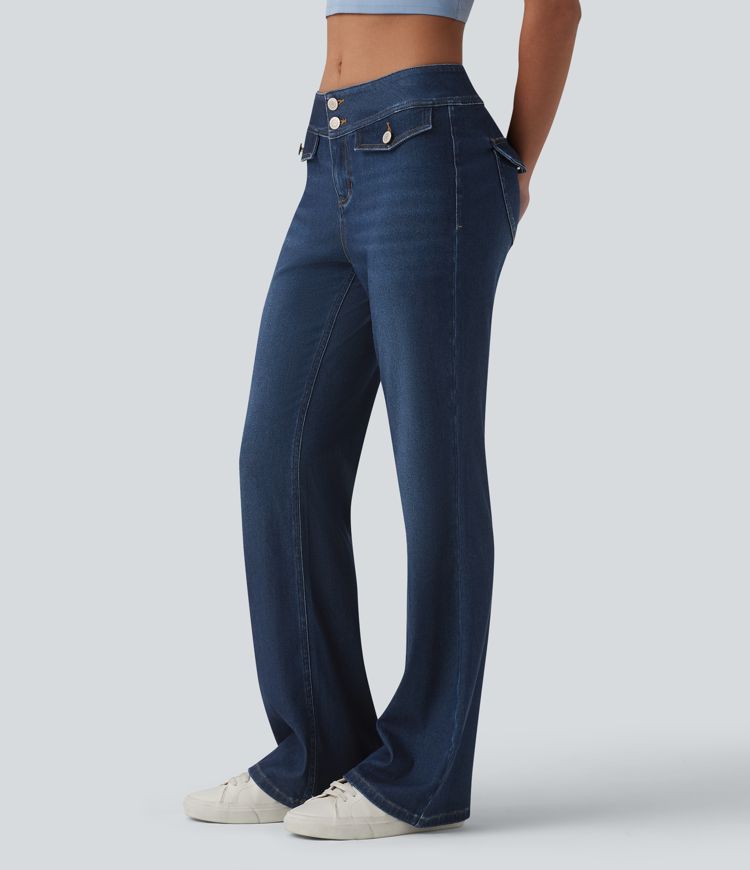 Halara Flex™ Low Rise Draped Lyocell Washed Casual Flare Jeans with Pockets
