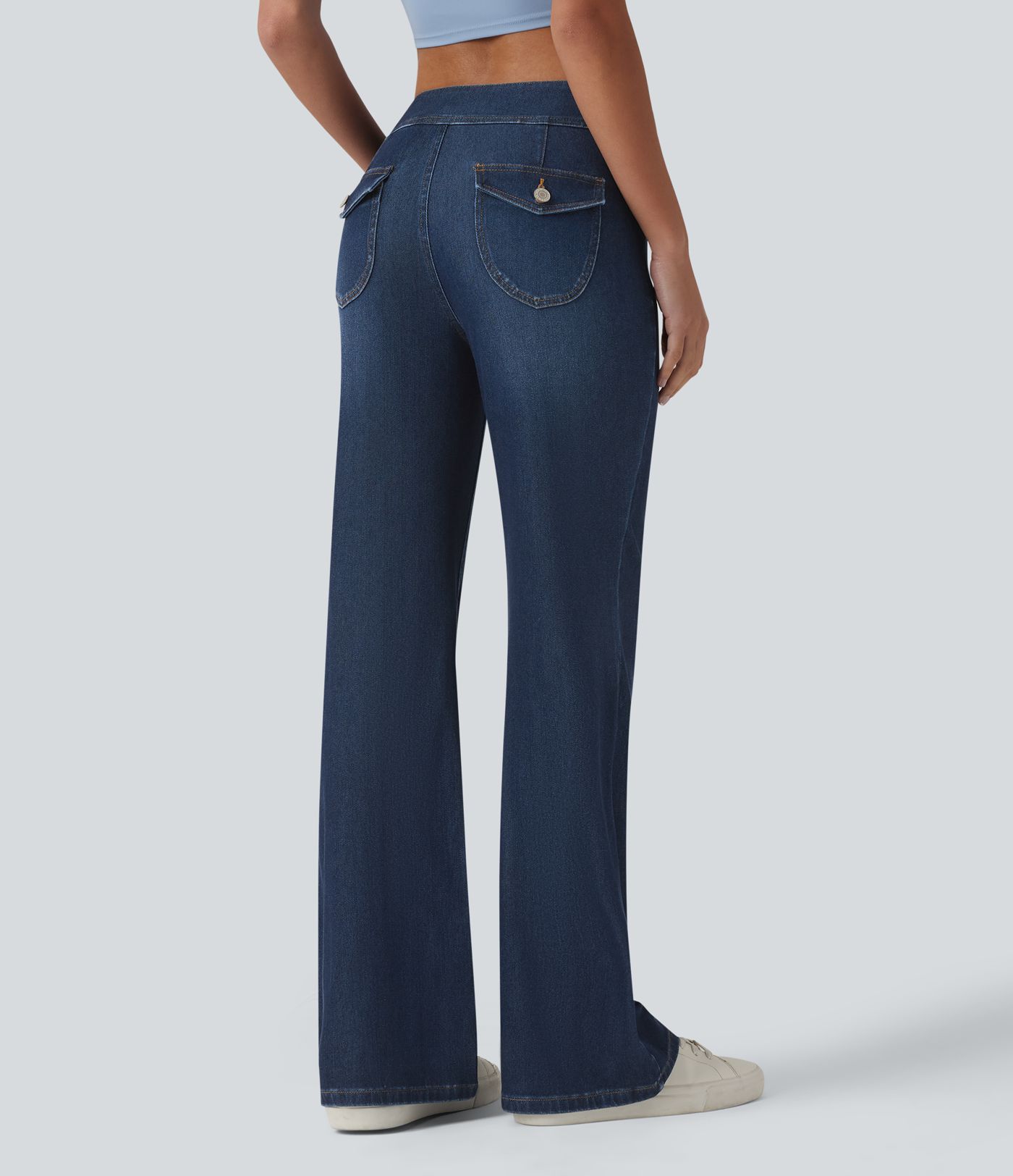 Halara Flex™ Low Rise Draped Lyocell Washed Casual Flare Jeans with Pockets