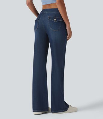 Halara Flex™ Low Rise Draped Lyocell Washed Casual Flare Jeans with Pockets