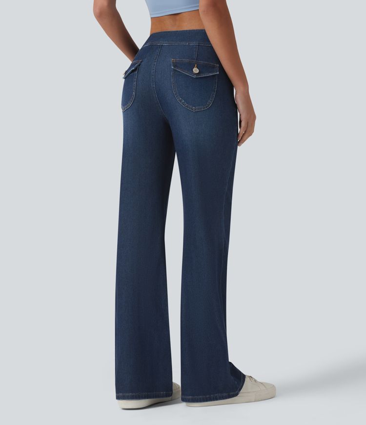 Halara Flex™ Low Rise Draped Lyocell Washed Casual Flare Jeans with Pockets