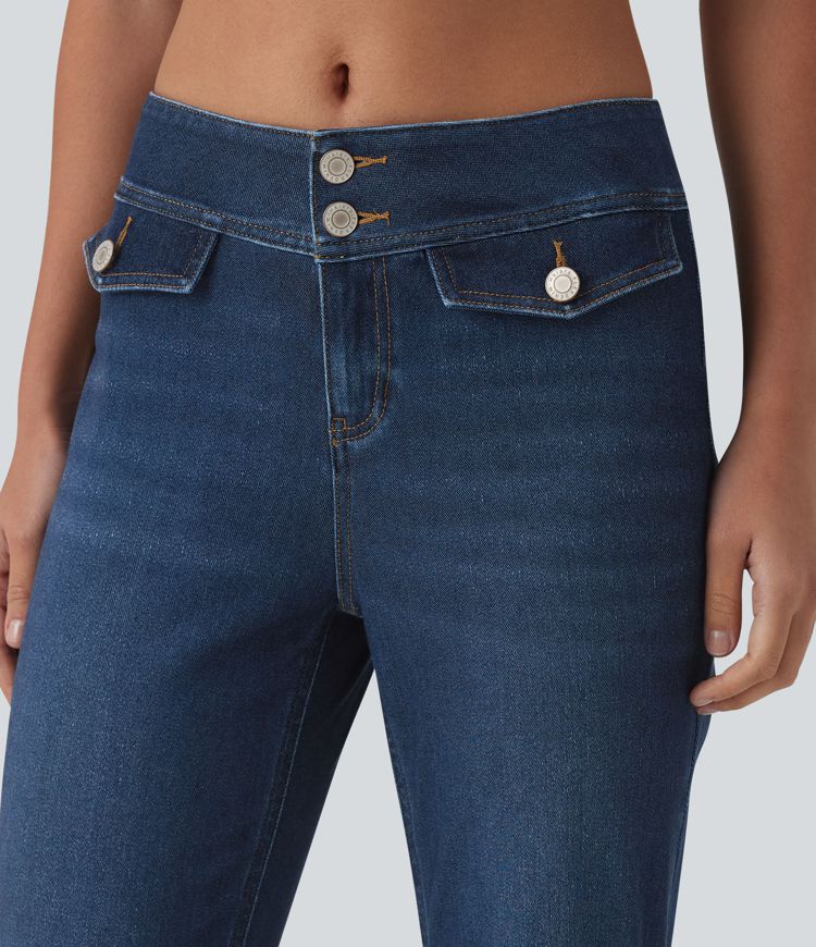 Halara Flex™ Low Rise Draped Lyocell Washed Casual Flare Jeans with Pockets