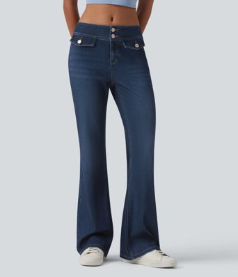 Halara Flex™ Low Rise Draped Lyocell Washed Casual Flare Jeans with Pockets