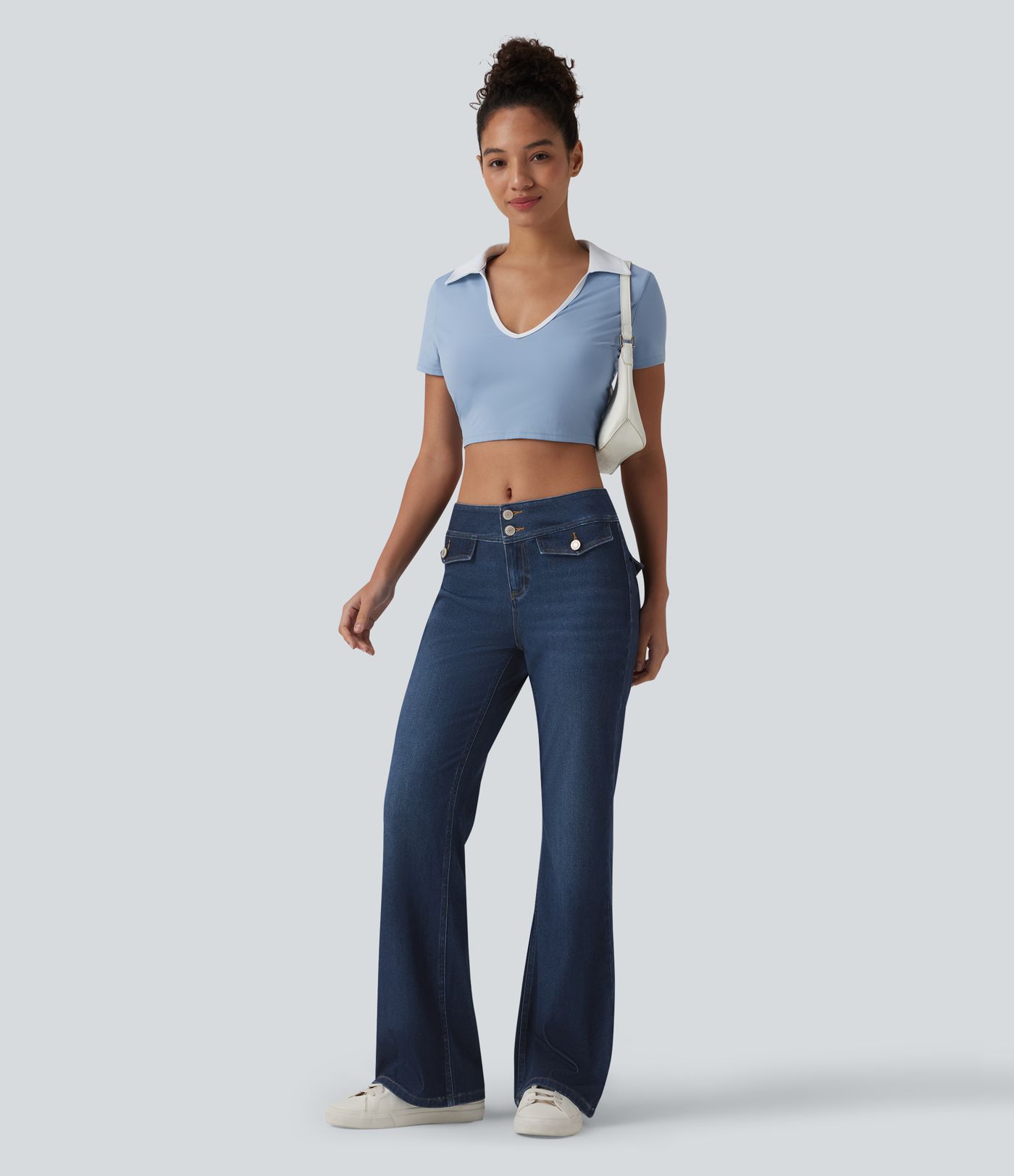 Halara Flex™ Low Rise Draped Lyocell Washed Casual Flare Jeans with Pockets