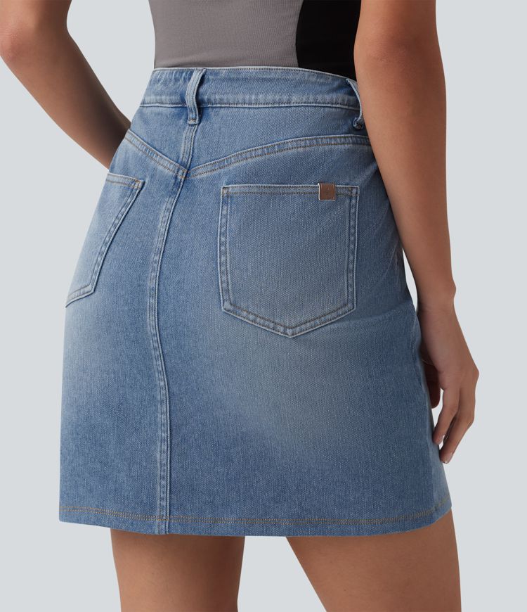 Halara Flex™ Jupe en jean asymétrique gainante taille mi-haute avec poches