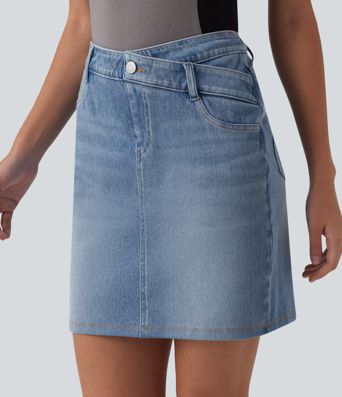 Halara Flex™ Jupe en jean asymétrique gainante taille mi-haute avec poches