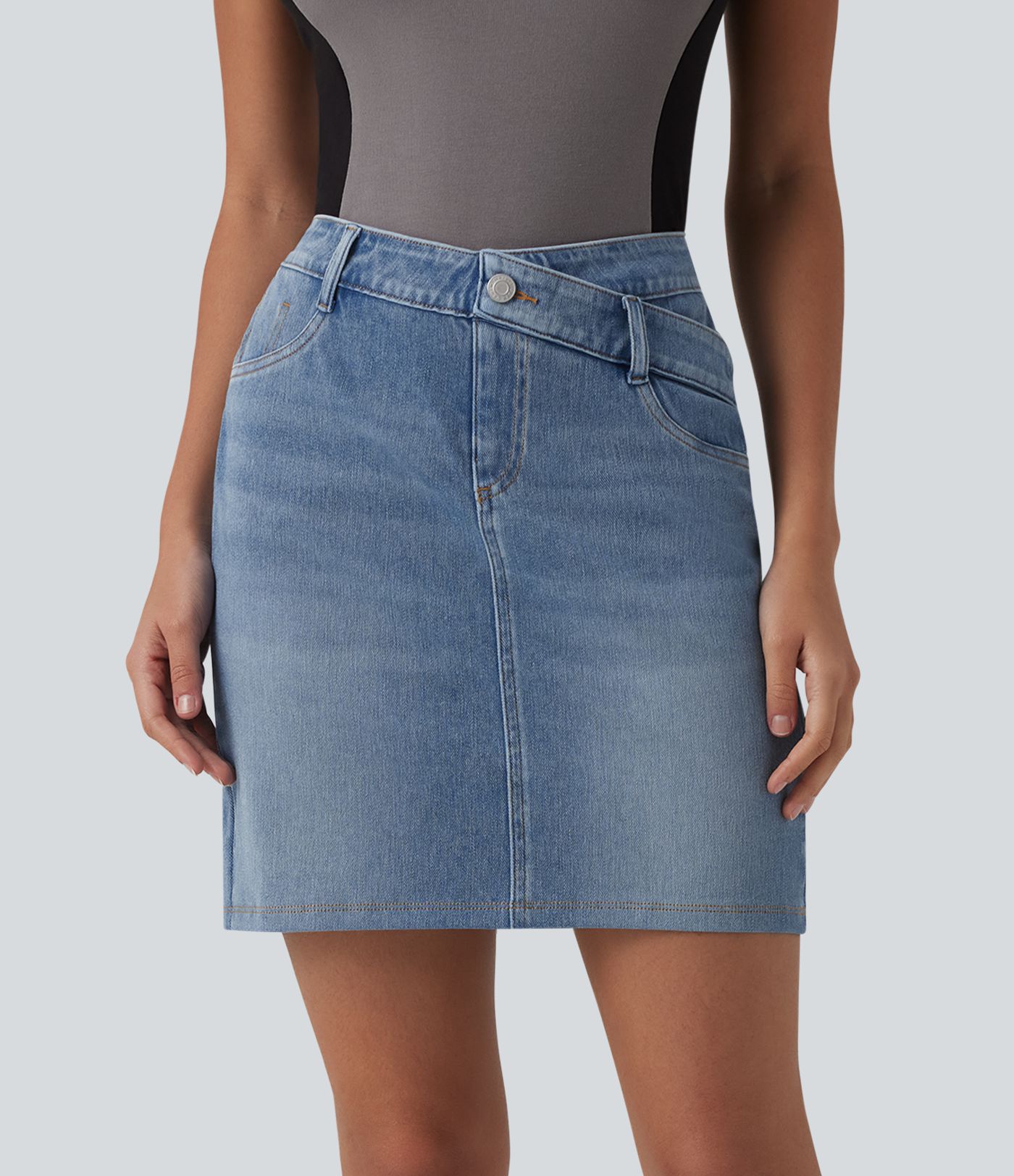 Halara Flex™ Jupe en jean asymétrique gainante taille mi-haute avec poches