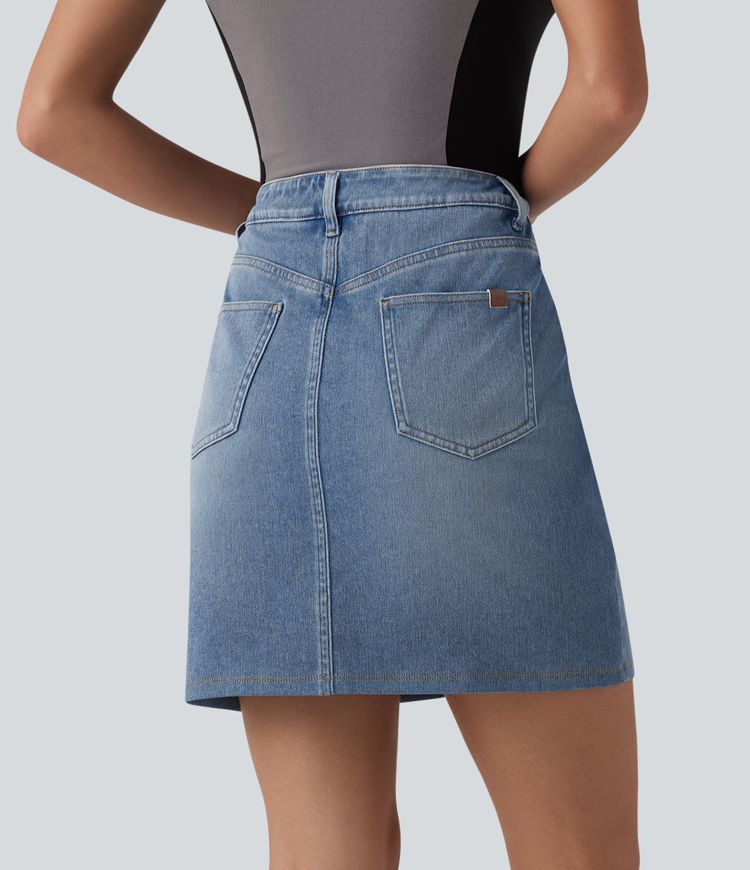 Halara Flex™ Jupe en jean asymétrique gainante taille mi-haute avec poches