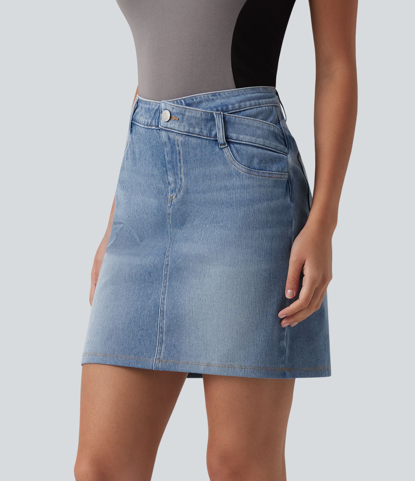 Halara Flex™ Denim Asymmetric Mid Rise Tummy Control Casual Skirt with Pockets