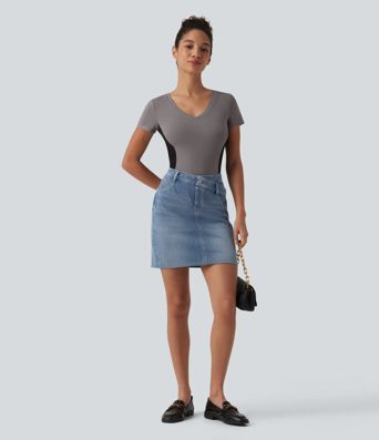 Halara Flex™ Jupe en jean asymétrique gainante taille mi-haute avec poches