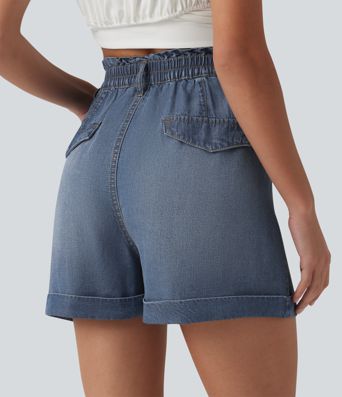 Shorts casual de denim de talle alto con bolsillos, 3''