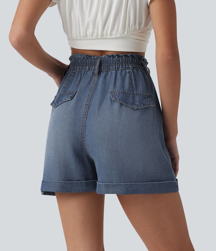 Shorts casual de denim de talle alto con bolsillos, 3''