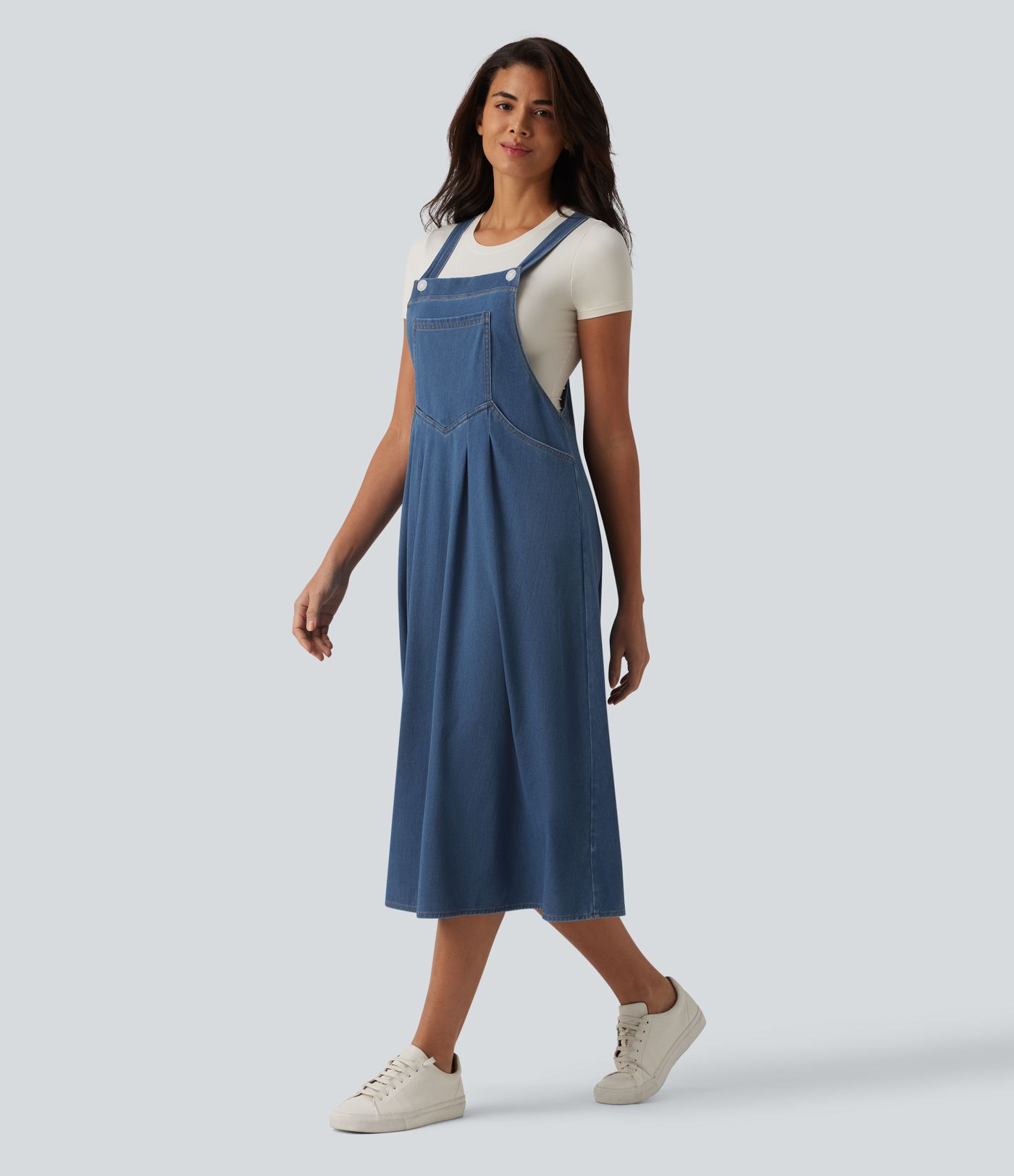 Halara Flex™ - Lässiges Midikleid aus Denim mit eckigem Ausschnitt und mehreren Taschen