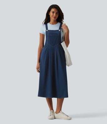 Robe midi décontractée Halara Flex™ à col carré en denim avec poches