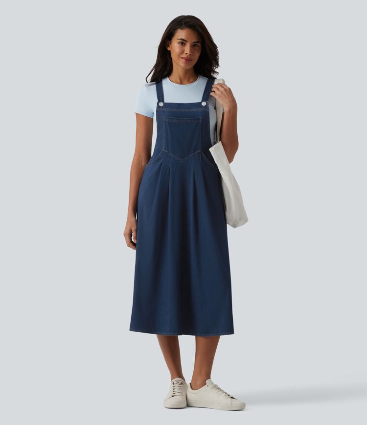 Robe midi décontractée Halara Flex™ à col carré en denim avec poches