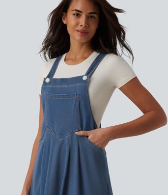 Halara Flex™ - Lässiges Midikleid aus Denim mit eckigem Ausschnitt und mehreren Taschen