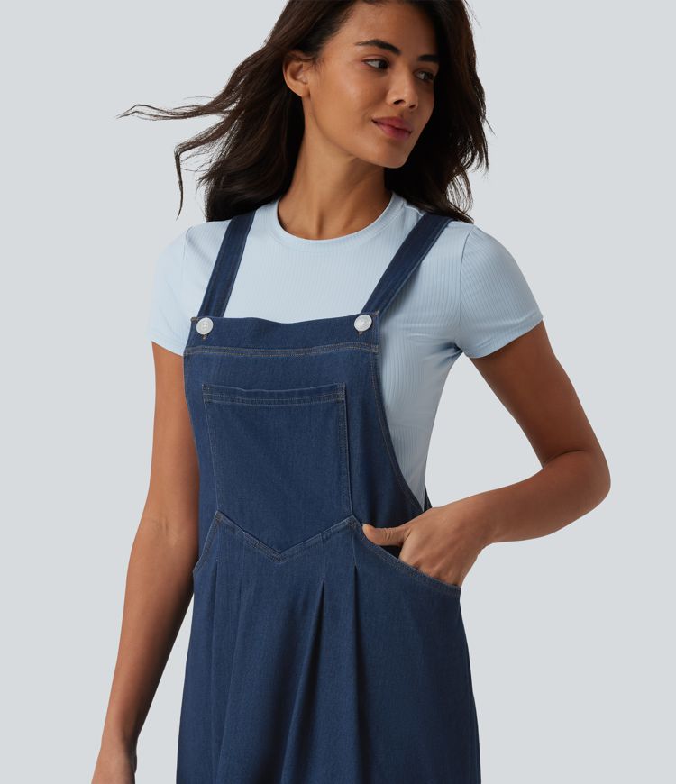 Robe midi décontractée Halara Flex™ à col carré en denim avec poches