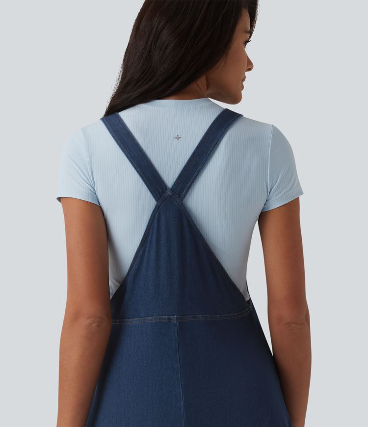 Robe midi décontractée Halara Flex™ à col carré en denim avec poches