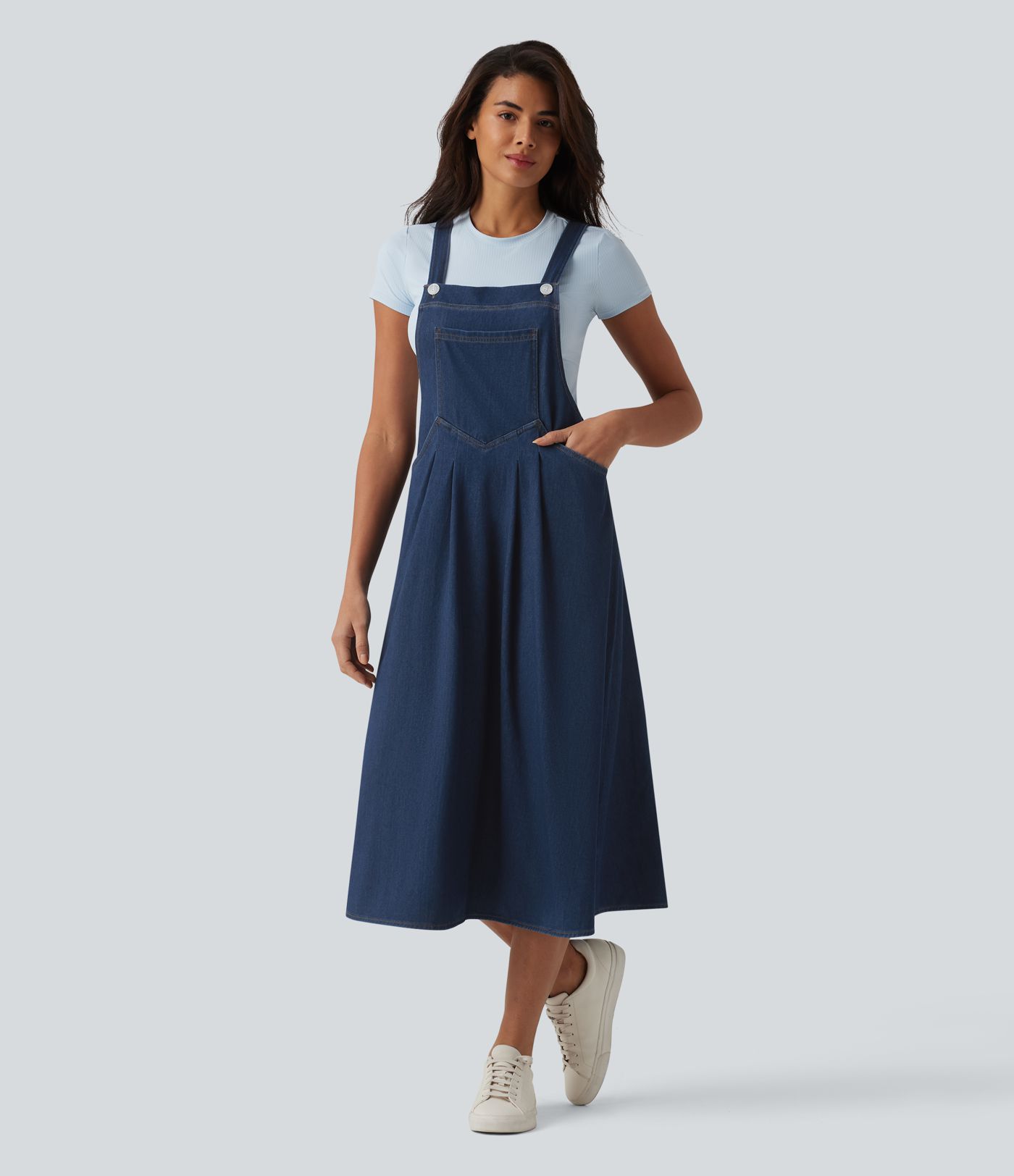 Robe midi décontractée Halara Flex™ à col carré en denim avec poches