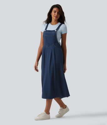 Robe midi décontractée Halara Flex™ à col carré en denim avec poches