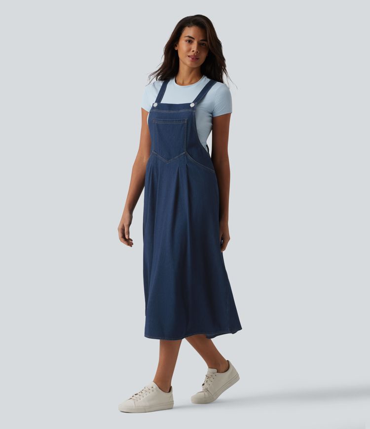 Robe midi décontractée Halara Flex™ à col carré en denim avec poches