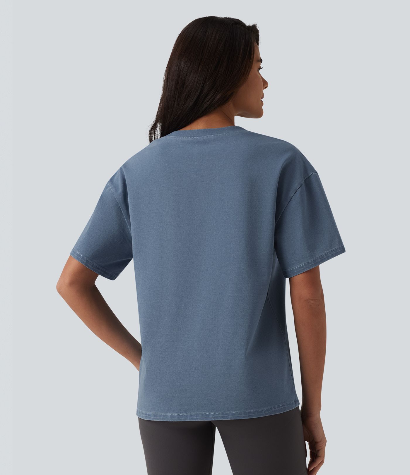 Halara Flex™ T-shirt en denim col rond manches courtes avec poche