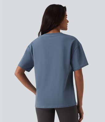 Halara Flex™ T-shirt en denim col rond manches courtes avec poche