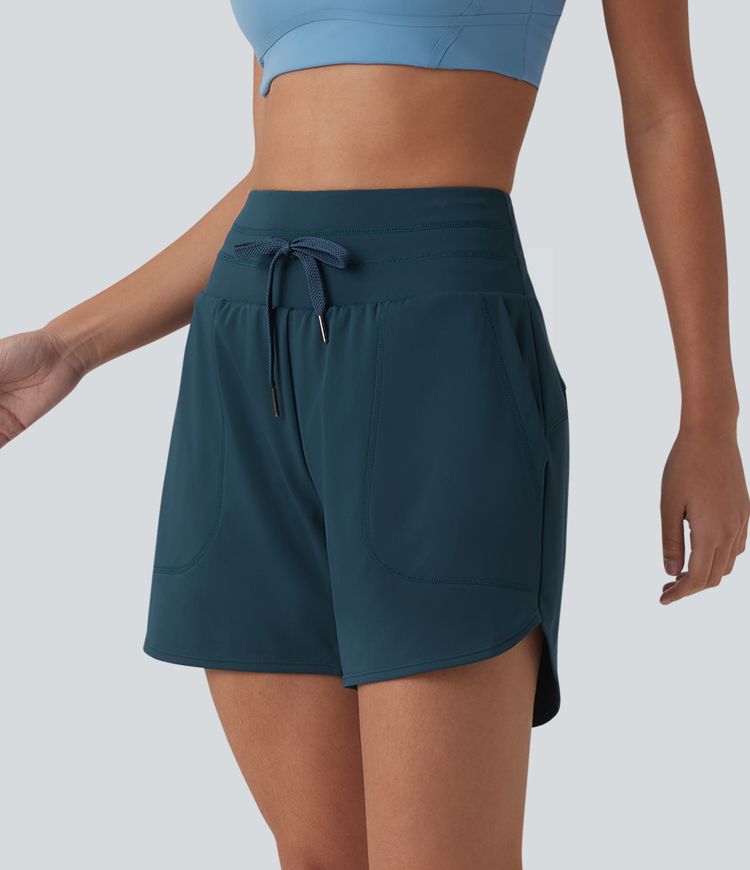 SoftlyZero™ Short de running 2-en-1 taille haute aéré toucher frais avec cordon de serrage et poches