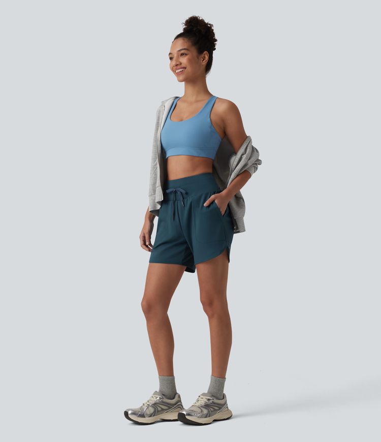 SoftlyZero™ Short de running 2-en-1 taille haute aéré toucher frais avec cordon de serrage et poches