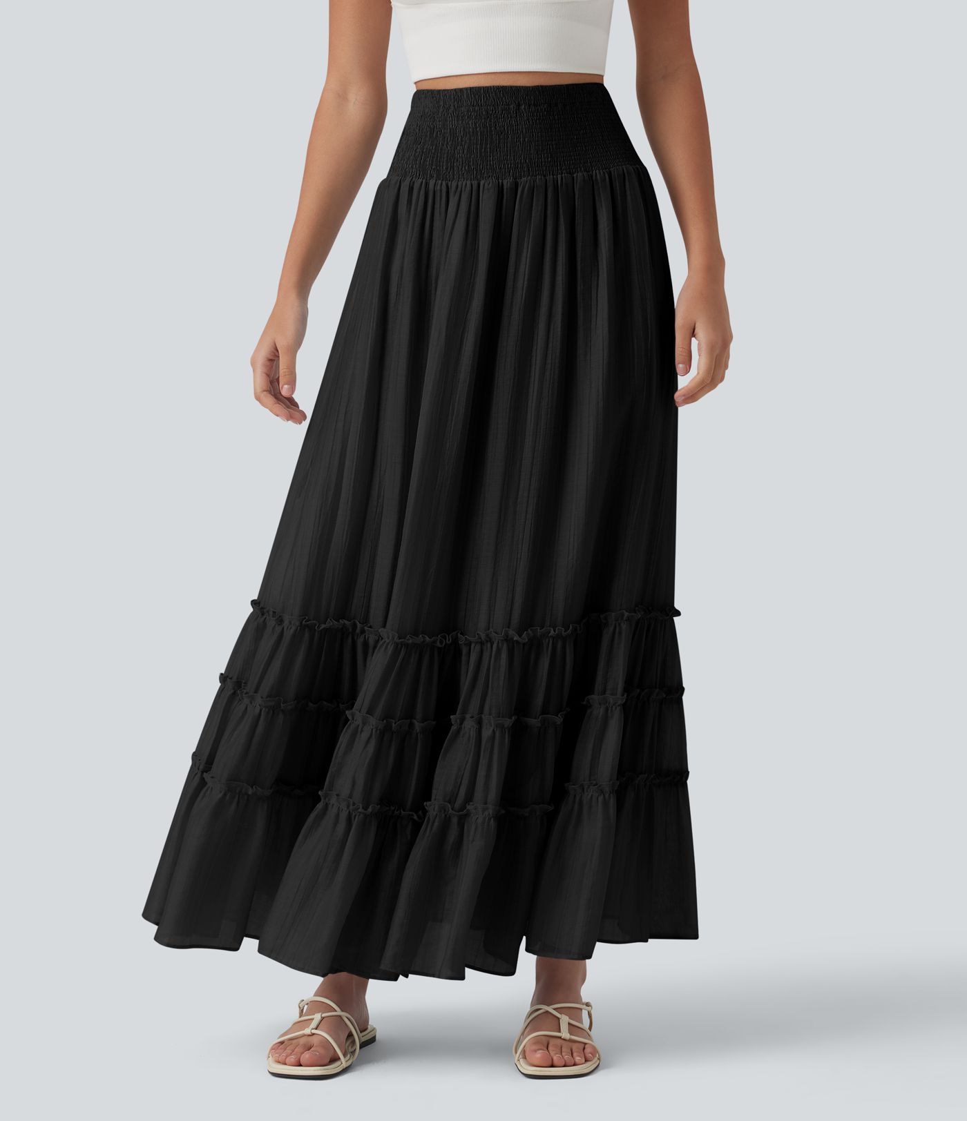 High Waisted Flowy Tiered Maxi Resort Skirt