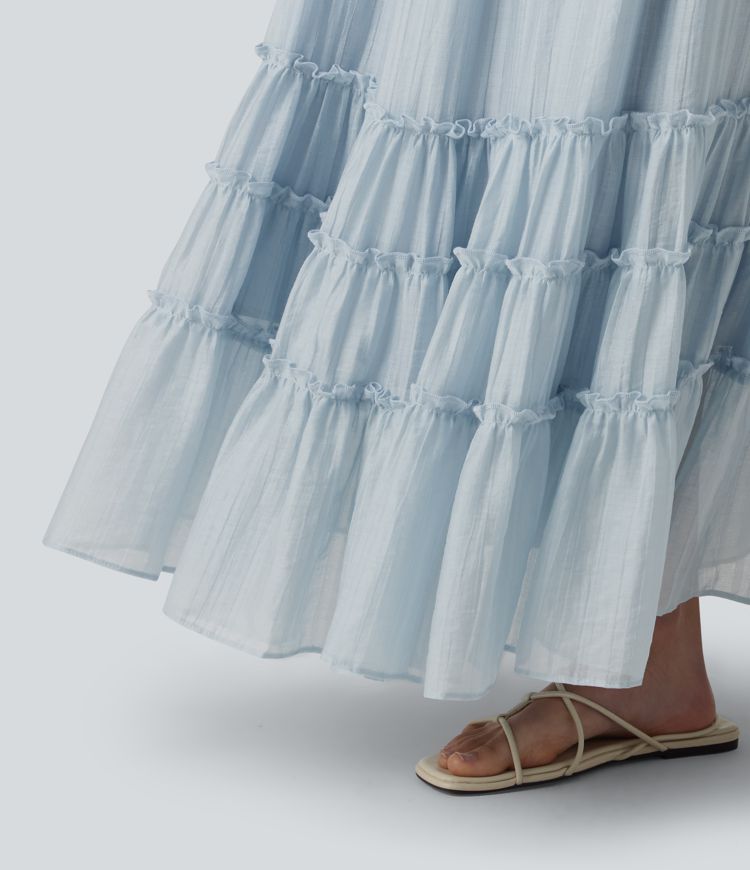 High Waisted Flowy Tiered Maxi Resort Skirt