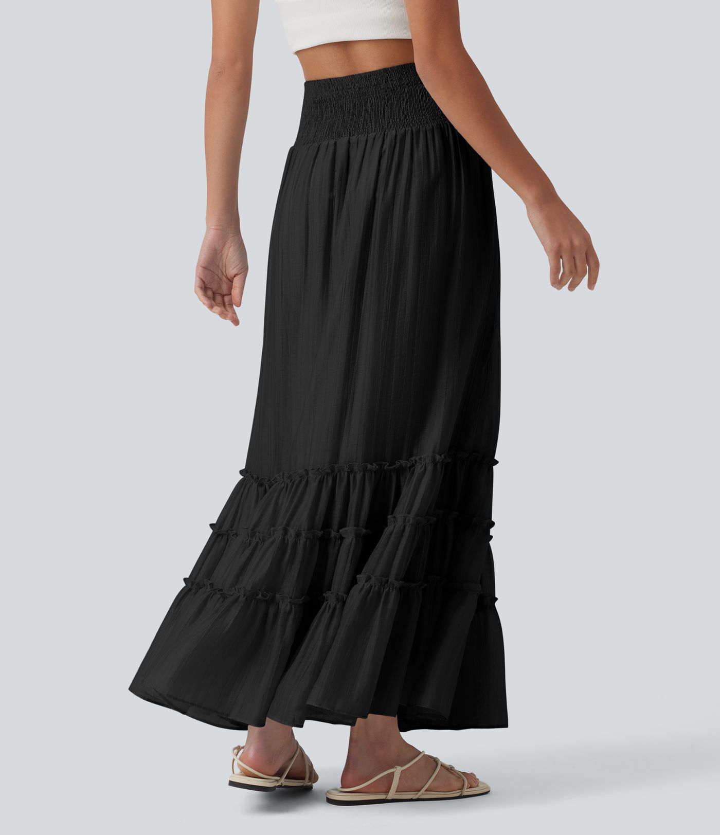 High Waisted Flowy Tiered Maxi Resort Skirt