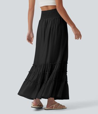 High Waisted Flowy Tiered Maxi Resort Skirt