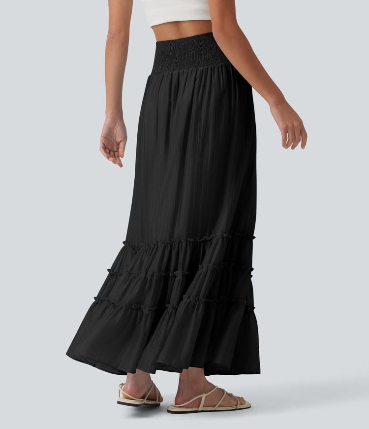 High Waisted Flowy Tiered Maxi Resort Skirt