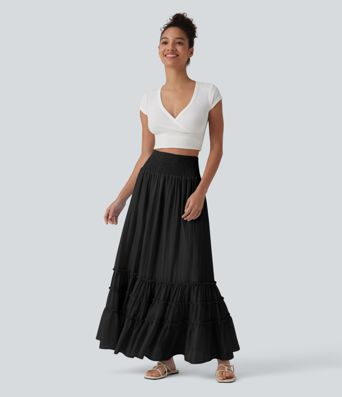 High Waisted Flowy Tiered Maxi Resort Skirt