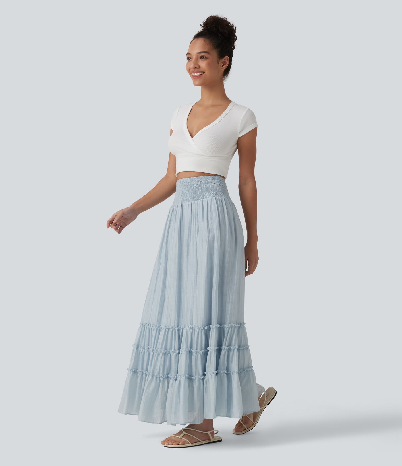 High Waisted Flowy Tiered Maxi Resort Skirt